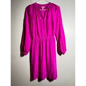 Lilly Pulitzer EUC Mambo Pink 100% Silk Turner Mirrored Long Sleeve Dress XS